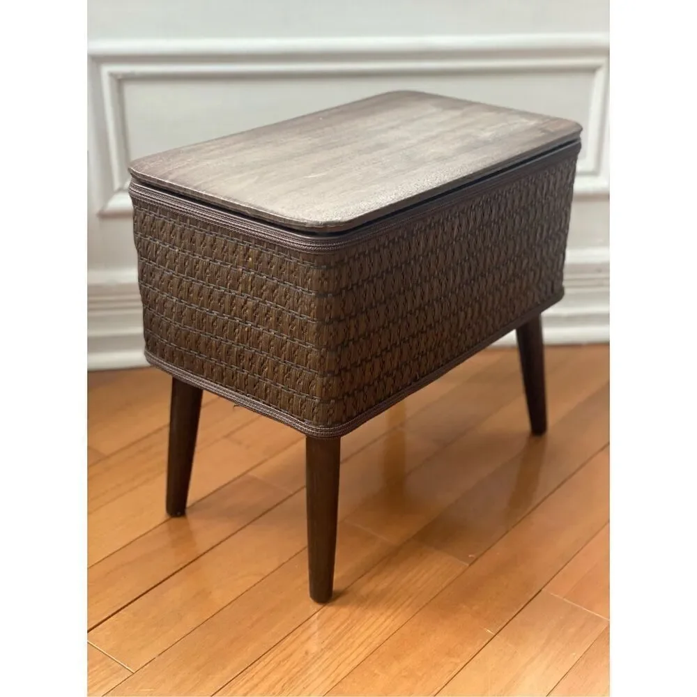 Vintage Burlington Sewing Ottoman Retro 1970s Mid Century Modern Brown Basket We